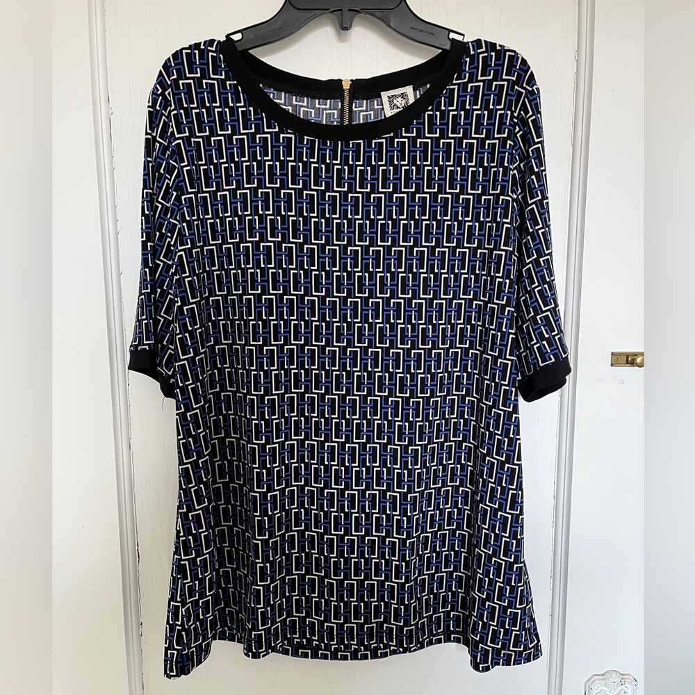 Navy/white blouse by Anne Klein, L